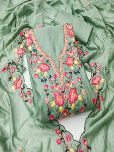 MANVAA Floral Embroidered Beads and Stones Unstitched Dress Material