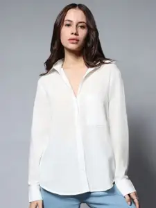 WHY SO FAB Women Classic Oversized Fit Spread Collar Solid Cotton Casual Shirt