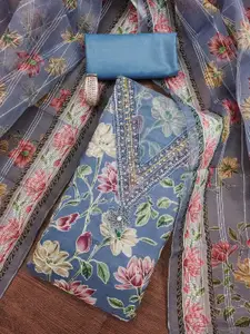 MANVAA Floral Embellished Beads and Stones Organza Unstitched Dress Material