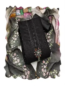 MANVAA Striped Embroidered Sequinned Unstitched Dress Material