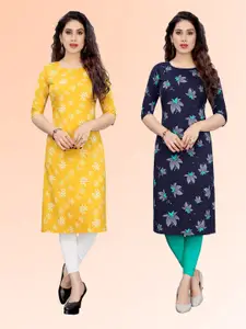 KETAKI FASHION Selection Of 2 Floral Printed Round Neck Straight Kurtas
