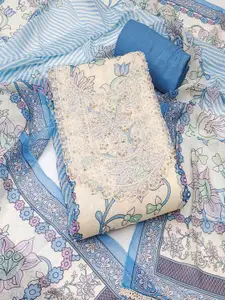 MANVAA Floral Printed Beads and Stones Organza Unstitched Dress Material