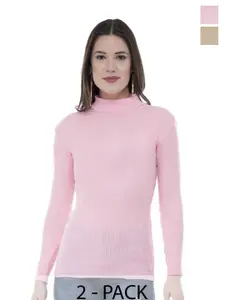 IndiWeaves Women Pack Of 2 Self Design Ribbed Woollen Pullover