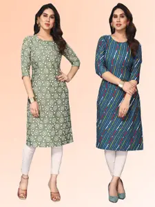 KETAKI FASHION Selection of 2 Floral Printed Round Neck Straight Kurtas