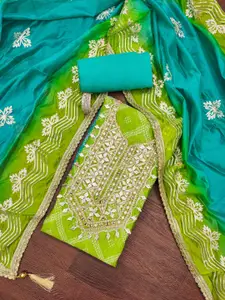 MANVAA Bandhani Printed Gotta Patti Organza Unstitched Dress Material