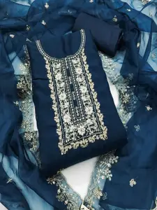 MANVAA Floral Embroidered Beads and Stones Organza Unstitched Dress Material