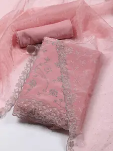 Meena Bazaar Ethnic Motifs Embroidered Beads and Stones Organza Unstitched Dress Material