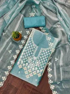 MANVAA Floral Embroidered Sequinned Unstitched Dress Material