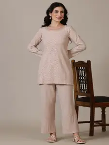 AURELIA Embroidered Sequinned Round Neck A-Line Kurti