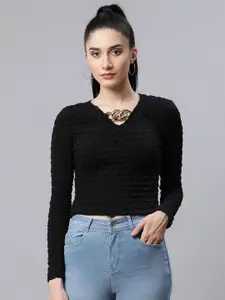 Global Republic Women V-Neck Fitted Crop Top