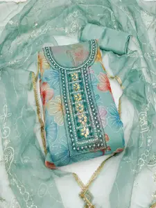 MANVAA Floral Embroidered Sequinned Organza Unstitched Dress Material