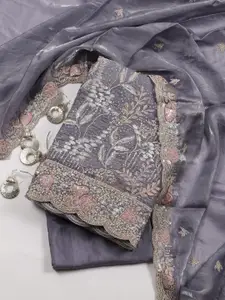 Meena Bazaar Ethnic Motifs Embroidered Sequinned Organza Unstitched Dress Material