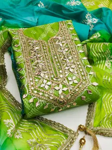 MANVAA Ethnic Motifs Printed Gotta Patti Organza Unstitched Dress Material