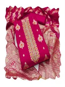 MANVAA Ethnic Motifs Woven Design Beads and Stones Organza Unstitched Dress Material