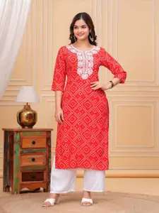 NEW4U Bandhani Printed Embroidered Mirror Work Straight Kurta