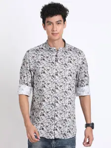 Turtle Men Classic Fit Band Collar Floral Printed Cotton Casual Shirt