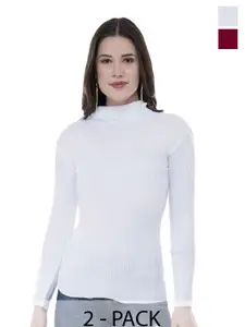 IndiWeaves Women Pack of 2 Woollen High Neck Ribbed Pullover Sweater