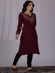 W Floral Embroidered Notch Neck A-Line Kurta