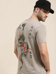 Moda Rapido Men Grey & Black Printed T-shirt