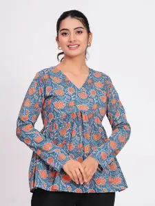 PINGAKSH Floral Printed Cotton Empire Top