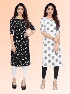KETAKI FASHION Selection Of 2 Floral Printed Round Neck Straight Kurtas