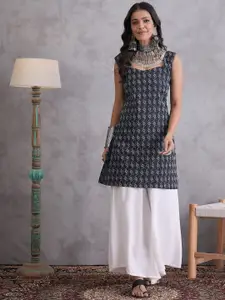 InWeave Geometric Printed Cotton Straight Kurta