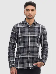 Snitch Men Smart Slim Fit Spread Collar Tartan Checked Cotton Casual Shirt