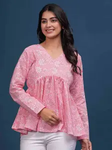 PINGAKSH Women Floral Printed Cotton Empire Top