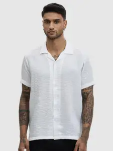 Snitch Men Relaxed Fit Cuban Collar Textured Casual Shirt