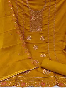 MANVAA Ethnic Motifs Embroidered Beads and Stones Unstitched Dress Material