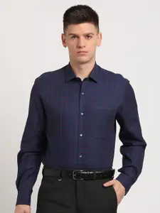 Turtle Men Standard Slim Fit Spread Collar Grid Tattersall Checked Cotton Formal Shirt