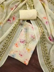 MANVAA Floral Printed Beads and Stones Unstitched Dress Material