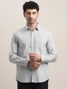 Turtle Men Standard Slim Fit Spread Collar Textured Cotton Formal Shirt
