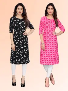 KETAKI FASHION Selection Of 2 Geometric Printed Round Neck Kurtas
