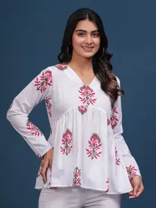 PINGAKSH Floral Printed Cotton Empire Top