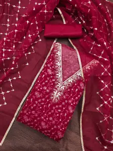 MANVAA Floral Embroidered Sequinned Organza Unstitched Dress Material