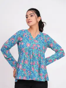 PINGAKSH Floral Printed Cotton Empire Top