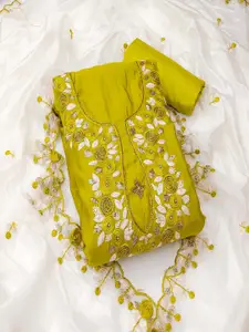 MANVAA Floral Embroidered Beads and Stones Unstitched Dress Material