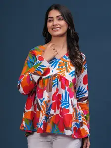 PINGAKSH Floral Print Cotton Peplum Top