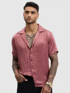 Snitch Men Relaxed Fit Cuban Collar Textured Casual Shirt