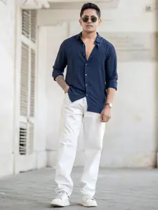 Powerlook Men Spread Collar Textured Casual Shirt