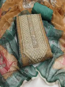 MANVAA Ethnic Motifs  Printed Beads and Stones Unstitched Dress Material