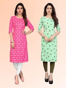 KETAKI FASHION Selection Of 2 Geometric Printed Round Neck Kurtas