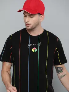 Kook N Keech Men Black  Blue Pure  Striped Round Neck Pure Cotton T-shirt