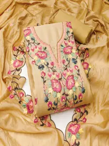 MANVAA Floral Embroidered Beads and Stones Unstitched Dress Material