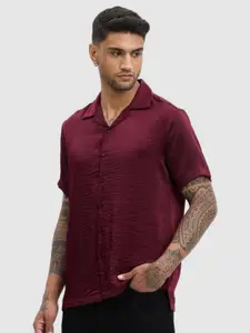Snitch Men Relaxed Fit Cuban Collar Textured Casual Shirt
