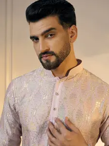 Anouk Pink Geometric Embroidered Gotta Patti Pure Cotton Straight Kurta