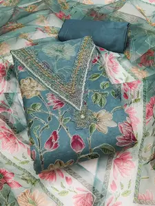 MANVAA Floral Printed Sequinned Organza Unstitched Dress Material