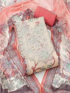 MANVAA Floral Printed Beads and Stones Organza Unstitched Dress Material