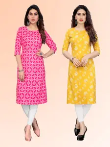 KETAKI FASHION Selection Of 2 Geometric Printed Round Neck Straight Kurtas